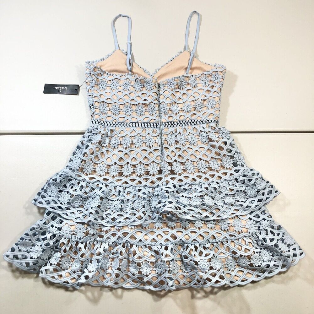 LULUS Dress Womens Beauty and Lace Blue Crochet Lace Mini Zipper Adjustable Sz M - Picture 5 of 10